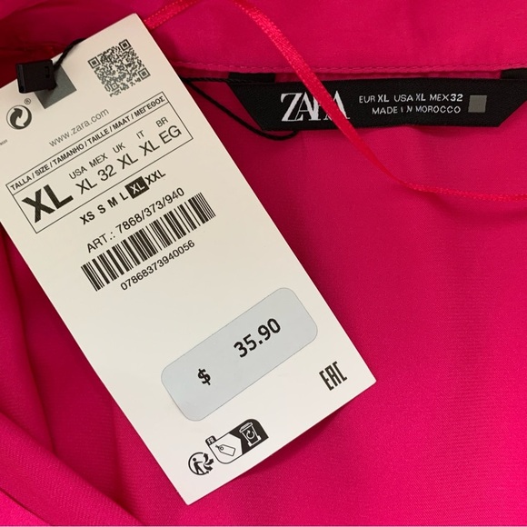 NWT Zara Pink Satin Long Sleeve Shirt With Classic Collar Long Cuffs - Picture 7 of 9